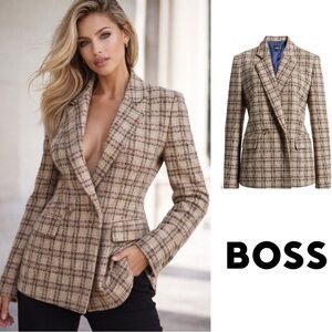 NEW Boss Janka Double Breasted Checkered Blazer